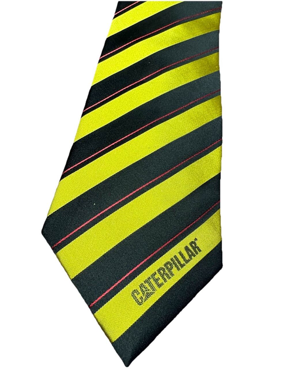 Caterpillar CAT Black/Yellow / Red Pure Silk Tie Business Made In Germany RARE